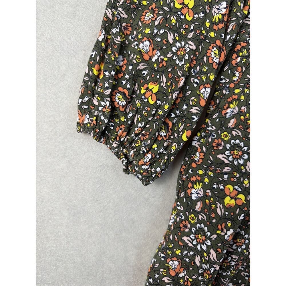 BODEN Dress Sz 14 Olive Floral Print Stretch 3/4 Sleeves Knee Tiered Cottagecore - Picture 5 of 12